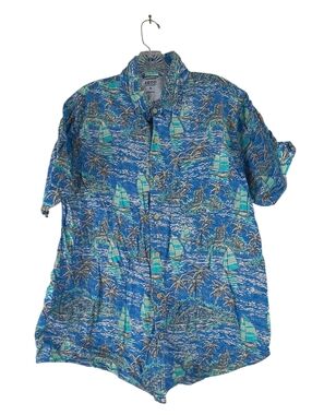 Izod Saltwater Shirt Mens XL Relaxed Dockside Blue Revival Sailboat Button Down